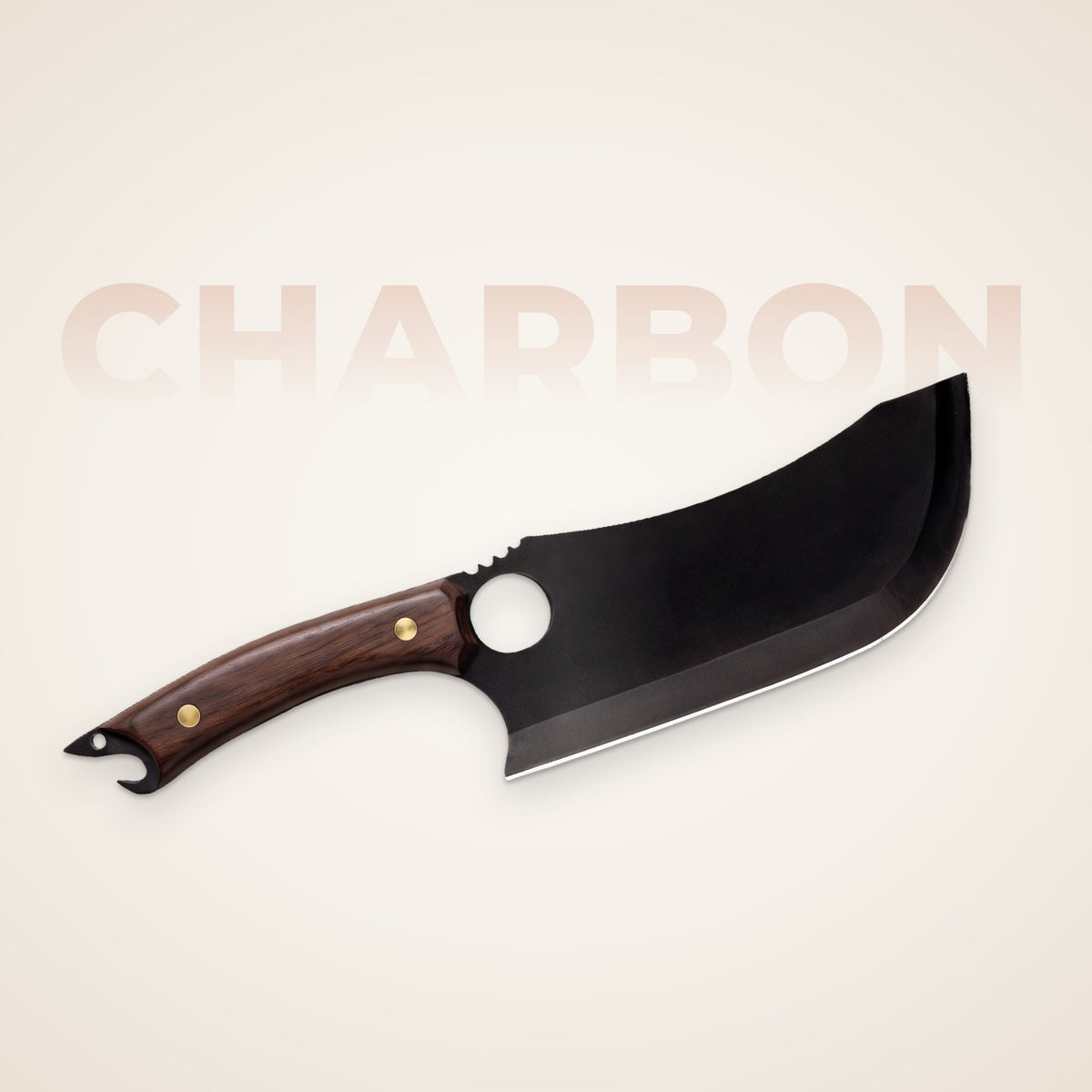 Charbon, couteau à lame haute noire, manche en ébène